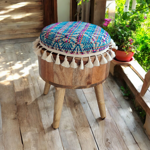 Solid Wood Pouf Chair - Handmade Ottoman Stool - Rosewood Cushioned Pouffe, Patio Stool, Option for Buckwheat Cushion or Cotton Cushion