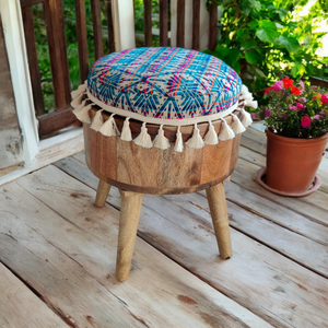 Solid Wood Pouf Chair - Handmade Ottoman Stool - Rosewood Cushioned Pouffe, Patio Stool, Option for Buckwheat Cushion or Cotton Cushion