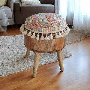 Solid Wood Pouf Chair - Handmade Ottoman Stool - Rosewood Cushioned Pouffe, Patio Stool, Option for Buckwheat Cushion or Cotton Cushion