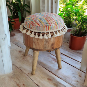 Solid Wood Pouf Chair - Handmade Ottoman Stool - Rosewood Cushioned Pouffe, Patio Stool, Option for Buckwheat Cushion or Cotton Cushion