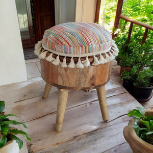 Solid Wood Pouf Chair - Handmade Ottoman Stool - Rosewood Cushioned Pouffe, Patio Stool, Option for Buckwheat Cushion or Cotton Cushion