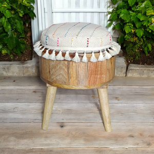 Solid Wood Pouf Chair - Handmade Ottoman Stool - Rosewood Cushioned Pouffe, Patio Stool, Option for Buckwheat Cushion or Cotton Cushion