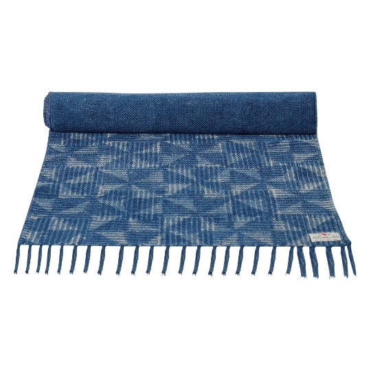 Tri-Blue Shades Hand-Woven Cotton Yoga Rug | 72x26 inches | Non-Slip,  Eco-Friendly