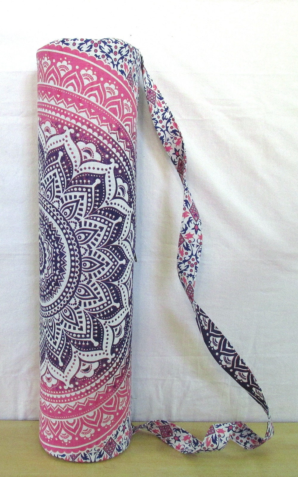 INDHA Hand Block Printed Natural Jute Yoga Mat Bag/Yoga Mat Cover