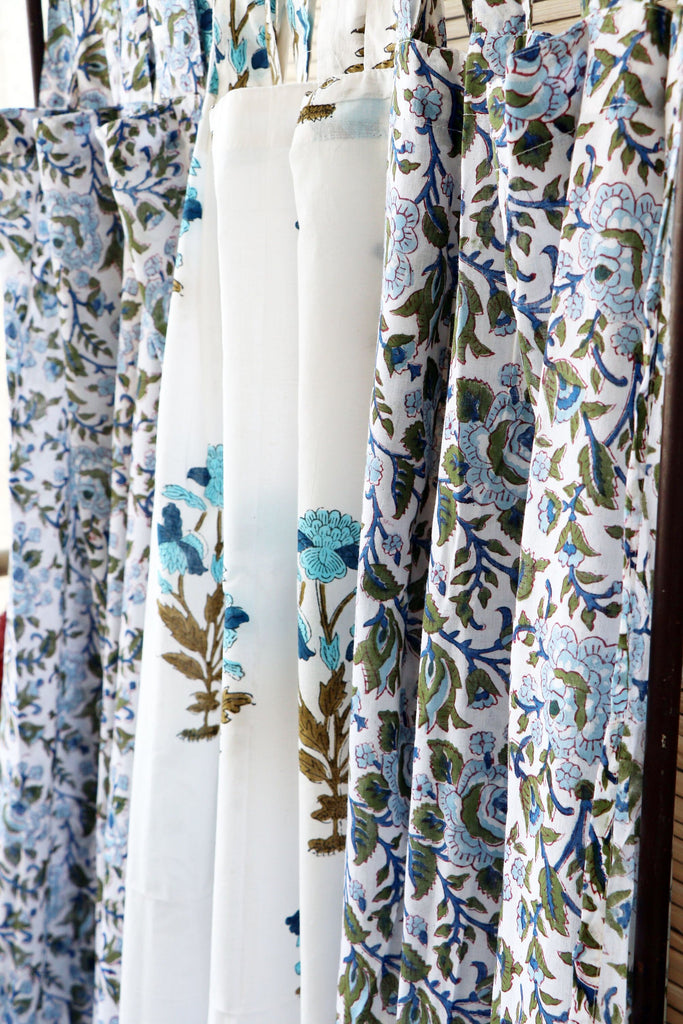 Handblock Print Mulmul (Muslin) Curtain/Room Divider/Sheer/Drape with Loops  - Love as we know it - Set of Three Curtains