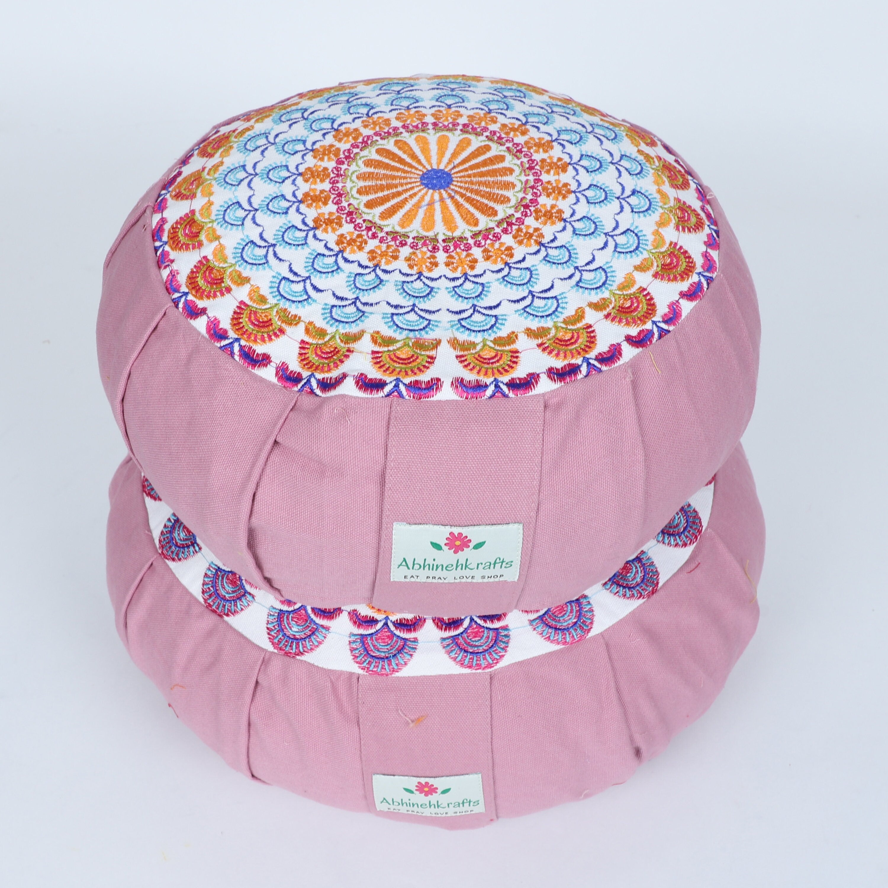 Embroidered Round Portable Meditation Cushion, Zafu Yoga Pillow - Goda -  YogaKargha
