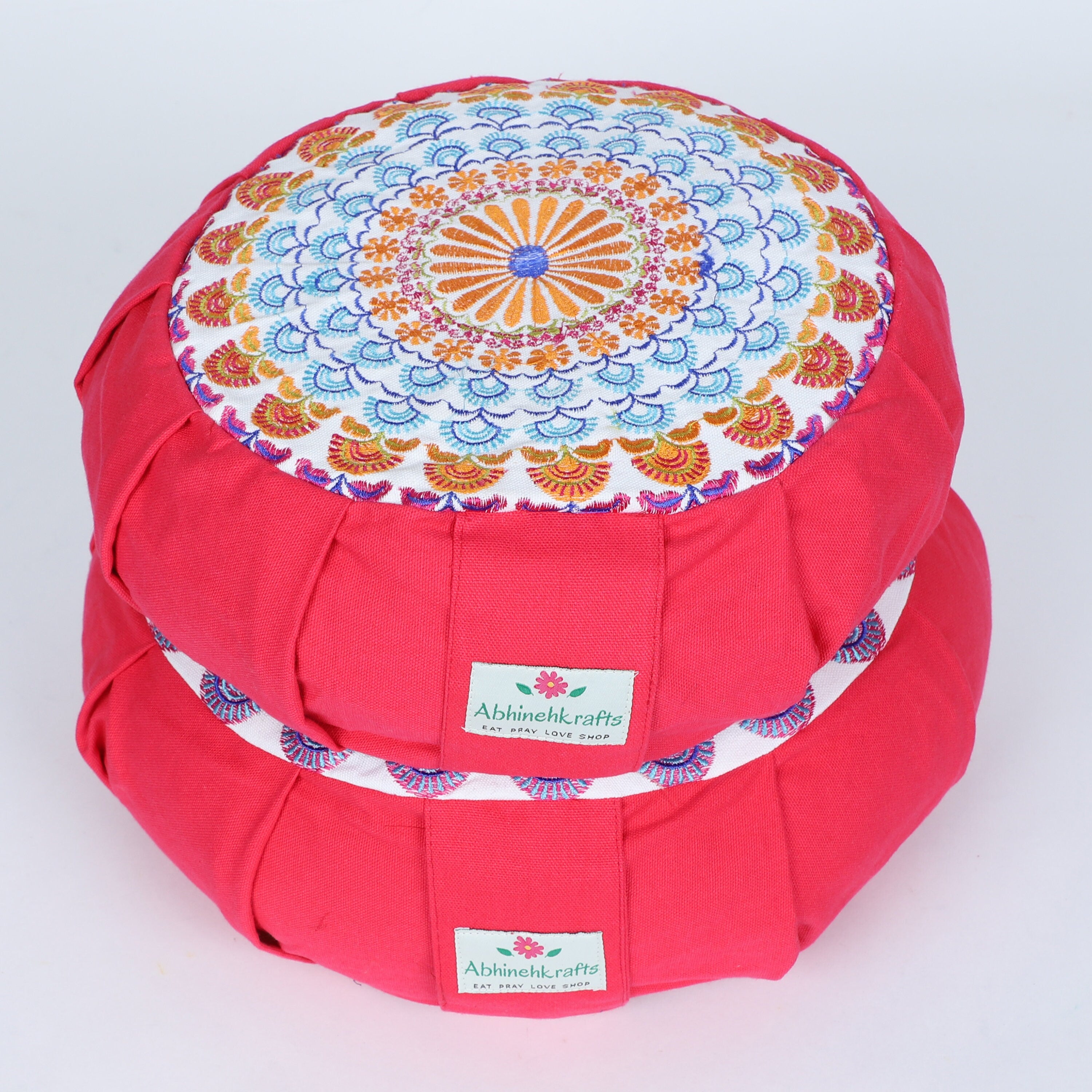 Embroidered Round Portable Meditation Cushion, Zafu Yoga Pillow - Beas -  YogaKargha